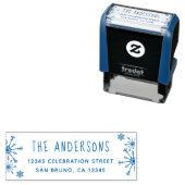 Tampon Auto-encreur Flèches bleues | Adresse de retour de Noël de fami (En situation)