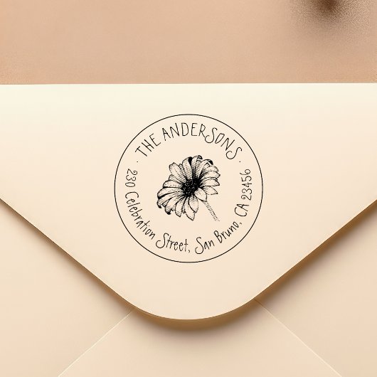 Tampon Auto-encreur Fleur à main | Rustique Nom Adresse de retour