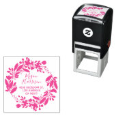 Tampon Auto-encreur Fleur couronne Cursive Fuchsia Adresse de retour (En situation)