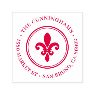 Tampon Auto-encreur Fleur De Lis   Adresse Vintage de retour