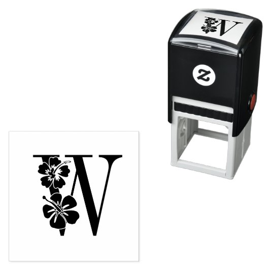 Tampon Auto-encreur Fleurs d'Hibiscus sur un seul monogramme initial # (En situation)