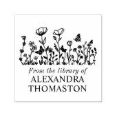 Tampon Auto-encreur Fleurs élégantes, Papillons Nom du livre (Design)