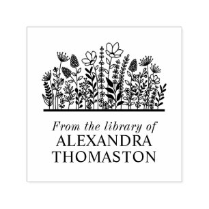 Tampon Auto-encreur Fleurs sauvages élégants #2 Nom du livre de biblio