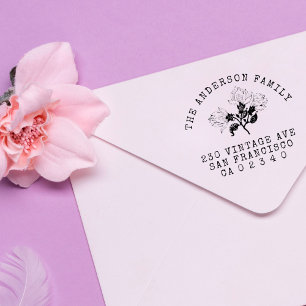Tampon Auto-encreur Fleurs vintages Nom de famille personnalisé Adress