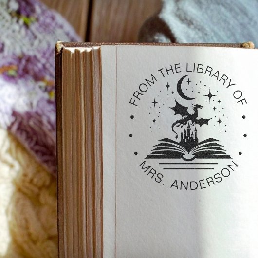 Tampon Auto-encreur Floral Moon Cat Book Library Teacher