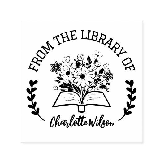 Tampon Auto-encreur Floral Personnalisé De La Bibliothèque Du Timbre D (Design)