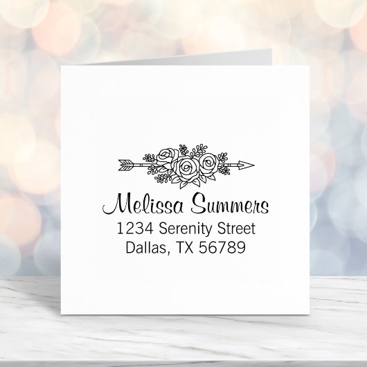 Tampon Auto-encreur Flore Tribal Arrow, Fleurs Roses Adresse Posy 3