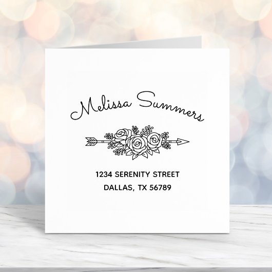 Tampon Auto-encreur Flore Tribal Arrow, Fleurs Roses Adresse Posy 5