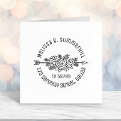 Tampon Auto-encreur Flore Tribal Arrow, Rose Fleurs Adresse ronde V2