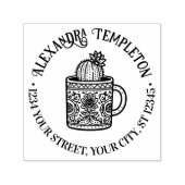 Tampon Auto-encreur Flower Cactus Coffs Coffee Cup #1P Nom Adresse (Design)