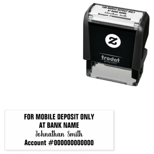 Tampon Auto-encreur For Mobile Deposit Only Cursive Name Bank Account (En situation)
