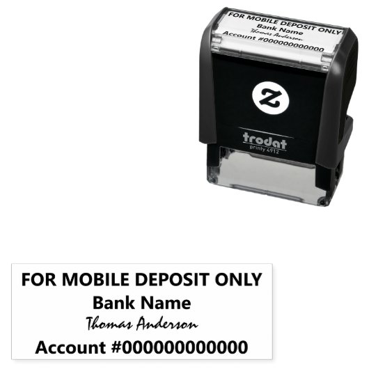 Tampon Auto-encreur For Mobile Deposit Only Cursive Name Bank Account (En situation)