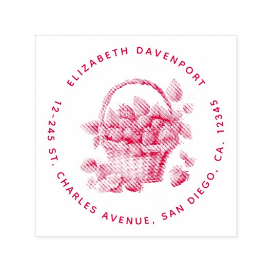 Tampon Auto-encreur Fraises fraîches dans un panier d'osier Adresse (Design)