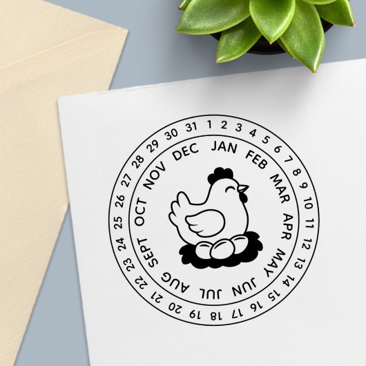 Tampon Auto-encreur Fresh Chicken Eggs Carton Date Wheel