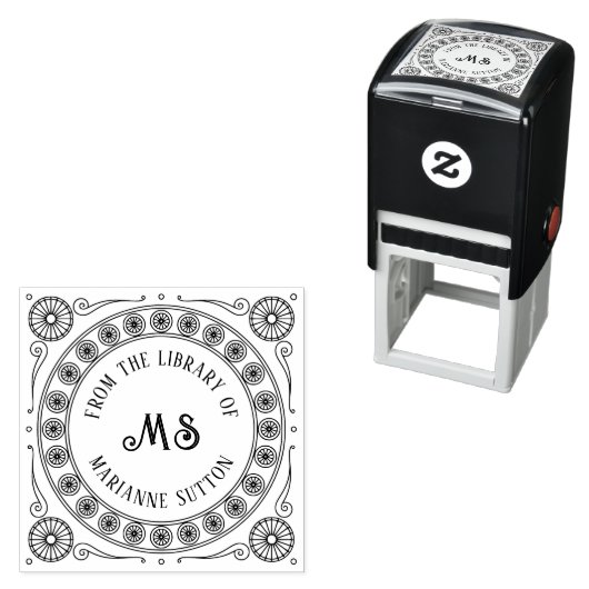 Tampon Auto-encreur "From the library of" Monogram Library Bookplate (En situation)