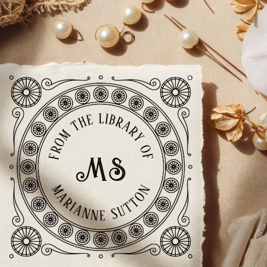 Tampon Auto-encreur "From the library of" Monogram Library Bookplate