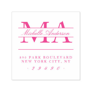 Tampon Auto-encreur Fuchsia Initiales & Nom Calligraphie Adresse de re