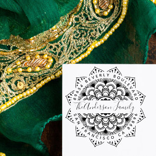Tampon Auto-encreur Fun Green Mandala Nom de famille Adresse de retour