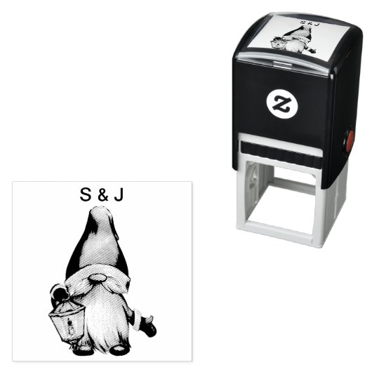 Tampon Auto-encreur Funky Noël Père Noël Gnome Couples Monogramme (En situation)