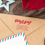 Tampon Auto-encreur Funky Retro Holly Jolly Christmas Adresse de retou<br><div class="desc">Un timbre d'adresse de retour 70 Noël autoclant et amusant,  rétro,  avec les mots "holly jolly" dans une police rétro. La typographie à la mode en fera un choix populaire.</div>