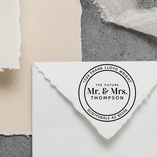 Tampon Auto-encreur Futur M. et Mme Mariage Rond Adresse de retour