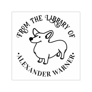 Tampon Auto-encreur Gallois Corgi Chien Line Art from the Library of B