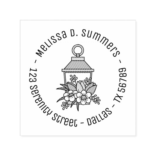 Tampon Auto-encreur Garden Lantern Flowers Adresse ronde 4 (Design)