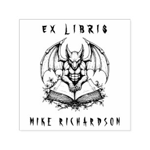 Tampon Auto-encreur Gargoyle gothique Garde Livre Horreur Ex Libris