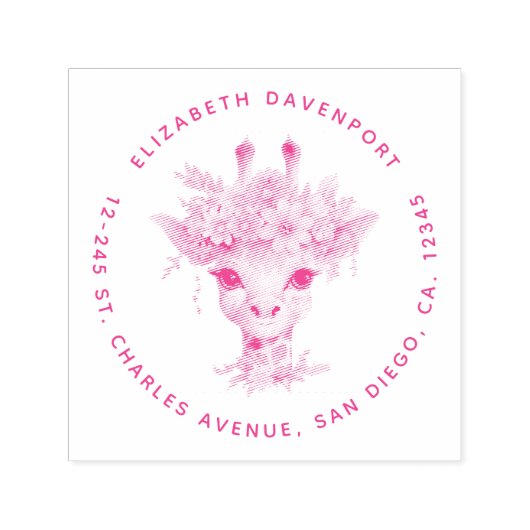 Tampon Auto-encreur Giraffe mignonne à couronne florale (Design)