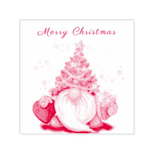 Tampon Auto-encreur Gnome mignonne avec arbre de Noël Casquette et cad