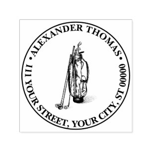 Tampon Auto-encreur Golf Bag Golf Clubs Black Nom Adresse de retour