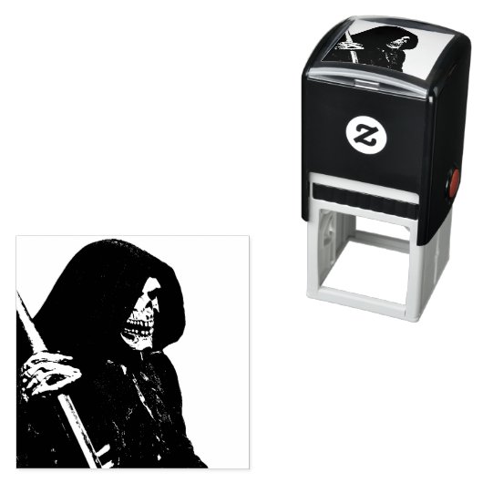Tampon Auto-encreur Gory Grim Reaper avec Scythe (En situation)