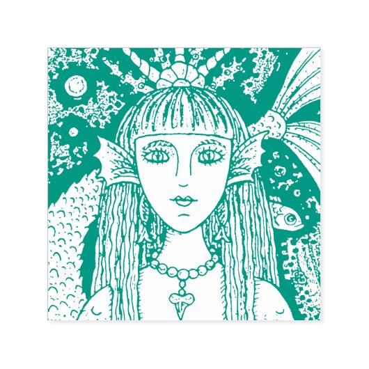 TAMPON AUTO-ENCREUR  GOTH MERMAID, SIREN DE MER NOIRE IMAGINAIRE WHIMSY (Design)