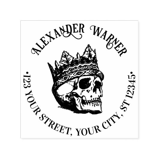 Tampon Auto-encreur Gothique Crowned Human Skull Nom Adresse de retour (Design)