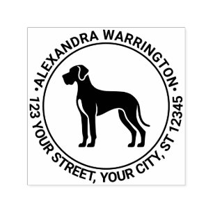 Tampon Auto-encreur Grand Danois debout Silh Nom Adresse de Retour