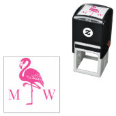 Tampon Auto-encreur Grand Flamant rose Couple Mariage 2 Monogramme ini (En situation)