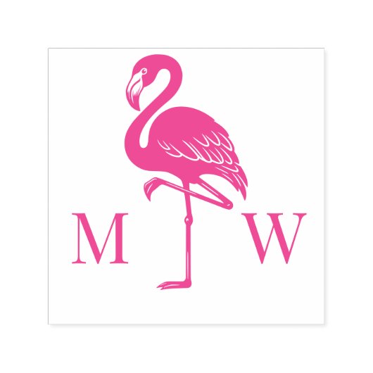 Tampon Auto-encreur Grand Flamant rose Couple Mariage 2 Monogramme ini (Design)