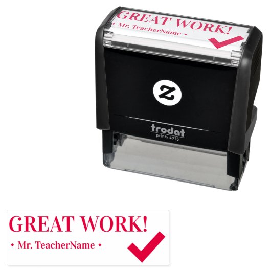 Tampon Auto-encreur "GRAND TRAVAIL !" Timbre en caoutchouc de l'instru (En situation)