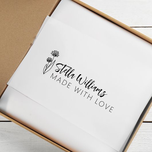 Tampon Auto-encreur Graphique Daisy Script Fait Avec Amour