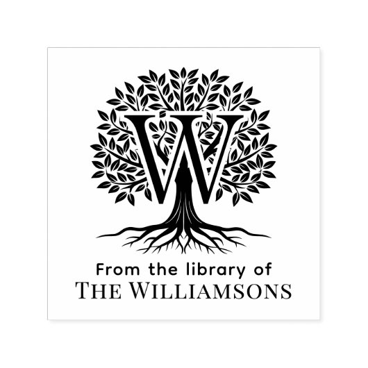 Tampon Auto-encreur Gras Initiale sur Arbre de Vie Nom de la bibliothè (Design)