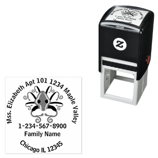 Tampon Auto-encreur Gray Squid Home Adresse Coordonnées (En situation)