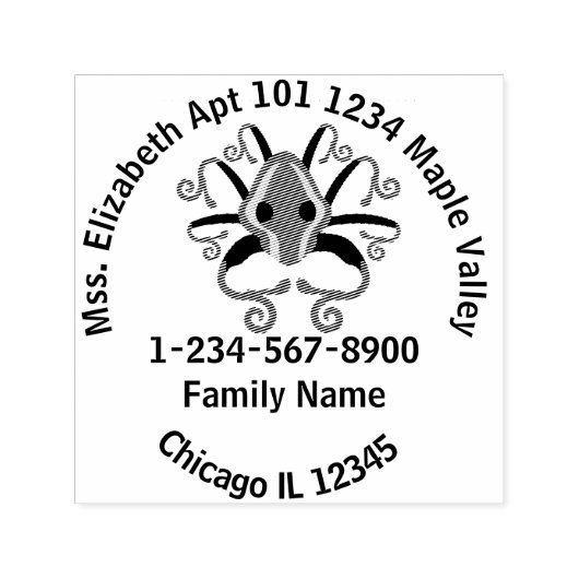 Tampon Auto-encreur Gray Squid Home Adresse Coordonnées (Design)