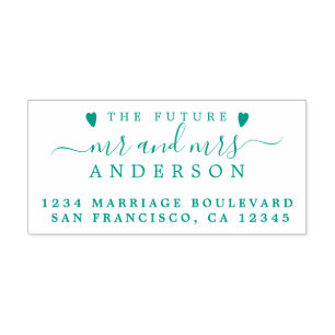 Tampon Auto-encreur Green Script Future M. Mme Mariage Adresse de reto
