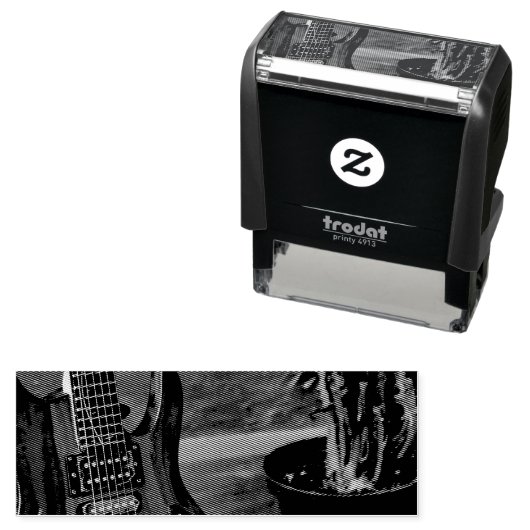 Tampon Auto-encreur Guitare acoustique cool (En situation)