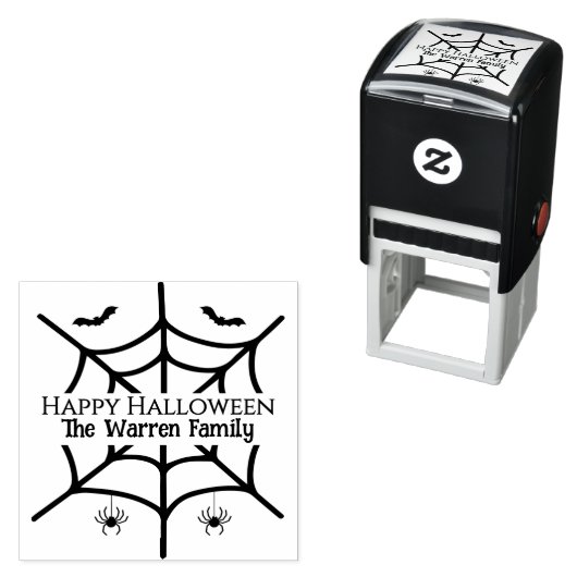 Tampon Auto-encreur Halloween Éffrayante Spiderweb Spiderweb Bats Nom  (En situation)