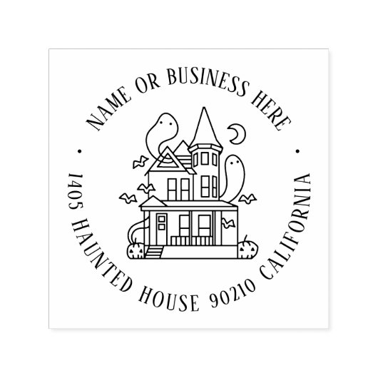 Tampon Auto-encreur Halloween Maison hantée Nom personnalisé Adresse d (Design)