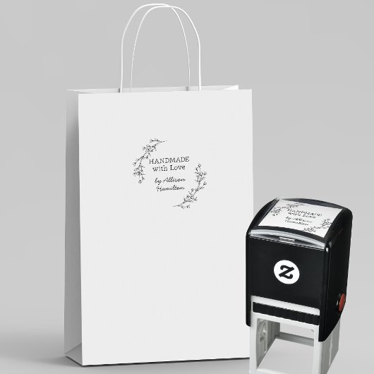 Tampon Auto-encreur Handmade With Love Doodle Wreath Custom Name