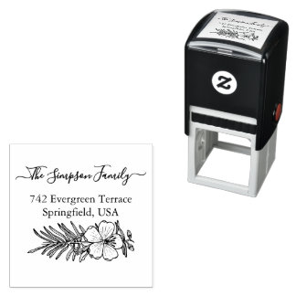 Tampon Auto-encreur Handwritten Family Address Stamp with Wildflowers