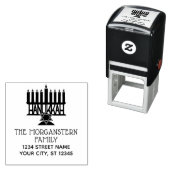 Tampon Auto-encreur Hanoukka Lit Menorah #2 Adresse du nom de deux lig (En situation)