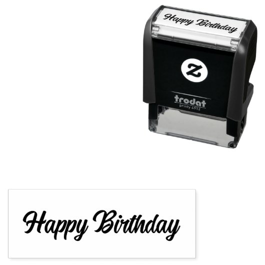 Tampon Auto-encreur Happy Birthday Cursive Script Text (En situation)